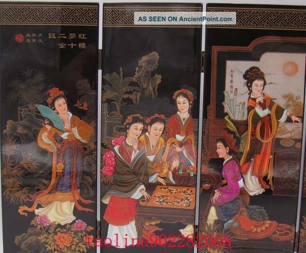Delicate 6pc Double Sided Folding Lacquer Painting Woman Screen Deco Art Other Antique Decorative Arts photo