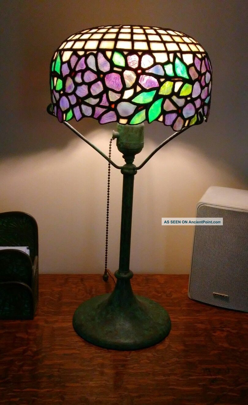 American Antique Leaded Glass Boudoir Lamp.  Handel Duffner Unique Era Lamps photo
