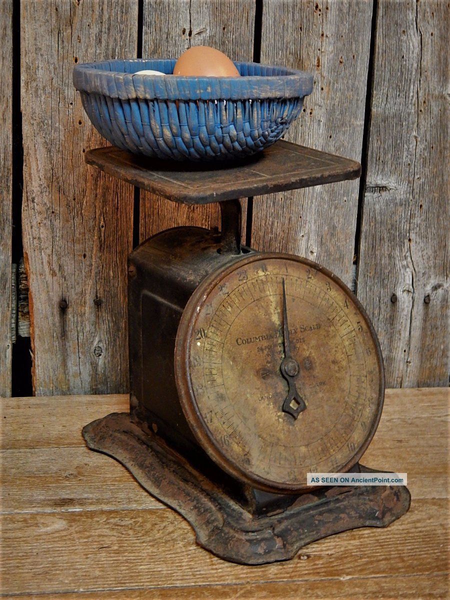 Antique 1907 Primitive Rustic Kitchen 24 Lb Scale Farm House Primitives photo