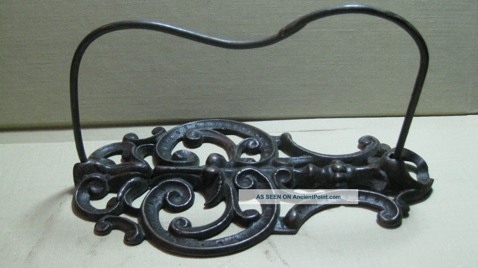 Rare Patent 1858 Cast Iron Keeps Large Bill Hook,  Holder Primitives photo