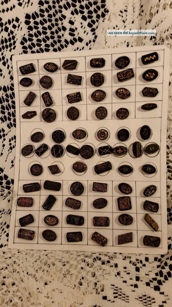 69 Victorian Black Glass/gold Luster Buttons On Collector ' S Card Buttons photo