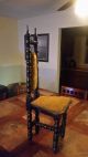 Antique Spanish Jacobean High Back Throne Chair Carved Gothic Medieval Velvet 1900-1950 photo 2