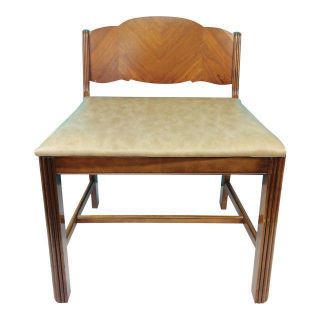 Vintage Art Deco Waterfall Wood Vanity Bench Seat Dressing Chair photo