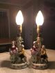 Pair Vintage Porcelain Figurine Figural Table Lamps 15 