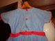 Vintage Antique Child ' S Blue Romper Outfit With Red Bear Primitives photo 3