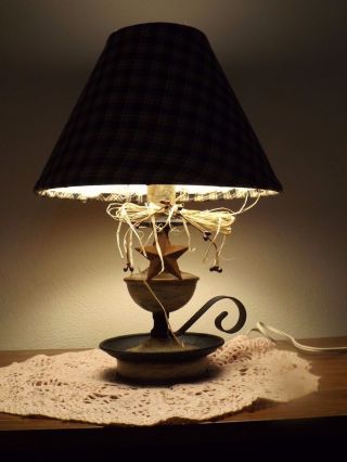 Primitive Crackle Metal Candle Style Lamp - Rustic Country Farm House Decor photo