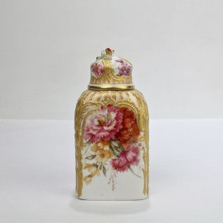 Antique Kpm Berlin Porcelain Tea Caddy With Weichmalerei Hp Flowers & Gold - Pc photo