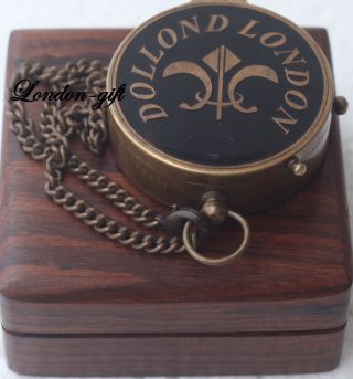 Antique Style Brass Compass Flat Compass Nautical Compass W/wood Case photo