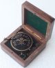 Antique Style Brass Compass Flat Compass Nautical Compass W/wood Case Compasses photo 1