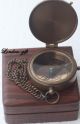 Antique Style Brass Compass Flat Compass Nautical Compass W/wood Case Compasses photo 2