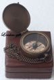 Antique Style Brass Compass Flat Compass Nautical Compass W/wood Case Compasses photo 3