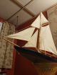 Antique Wood Boat Model Yacht Sailboat Ship Brass Rigging Canvas Sails 21 