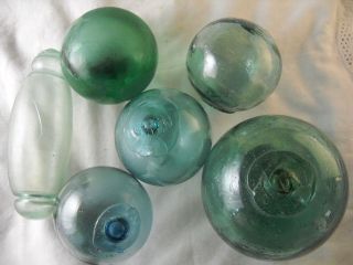6 Abused & Flawed Authentic Japanese Glass Floats,  Alaska Beachcombed photo