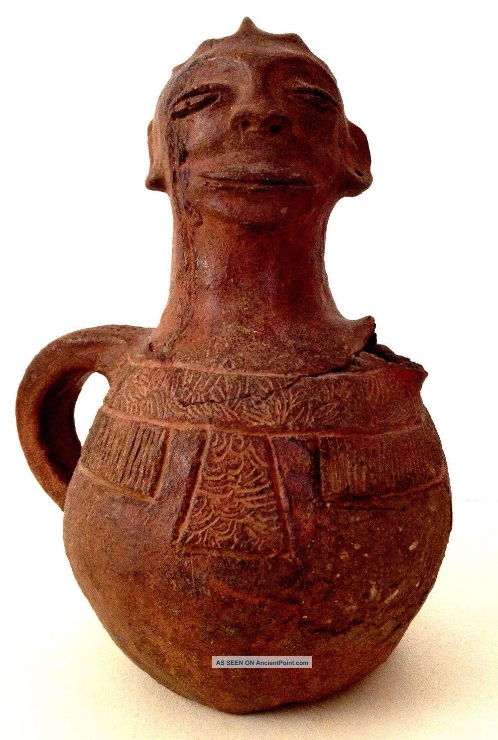 Antique 19th Century African Pottery Figural Head Face Jug Pitcher Luba Zaire Other African Antiques photo