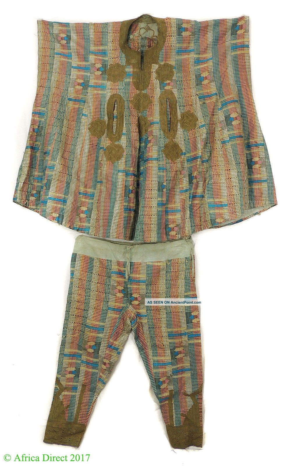 Hausa Grand Boubou Outfit With Pants Blue Stripes Nigeria African Art Other African Antiques photo