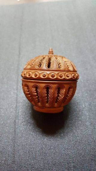 Antique Victorian Coquilla Nut Round Hand Carved Needle Case photo