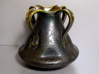 Arts & Crafts Art Nouveau Iridescent Austrian Heliosine Ware Pottery Small Vase photo