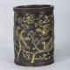Old Copper Handwork Carved “magpie And Plum Blossom” Vase,  Qian Long Mark / 喜上眉梢 Brush Pots photo 2