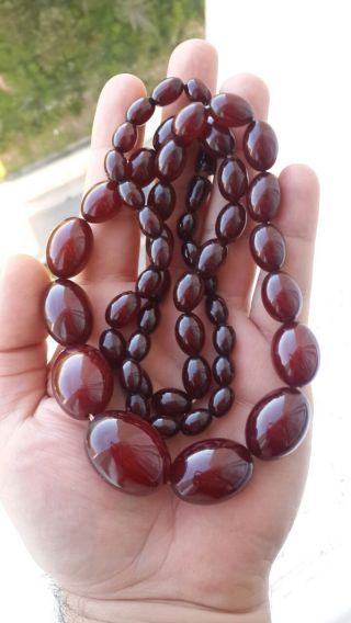 Antique Vintage Cherry Amber Bakelite Necklace - 74 Gr photo
