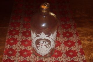 Apothecary Jar Pharmacy Bottle Frosted Glass Floral Round Stopper photo