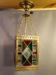 Antique Edwardian Era Pub Style Leaded Stained Glass Old Pendant Lamp Chandelier Lamps photo 1