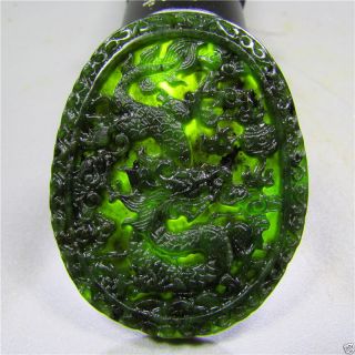 Chinese Natural Green Black Jade Jadeite Pendant Hand - Carved Necklace Dragon photo