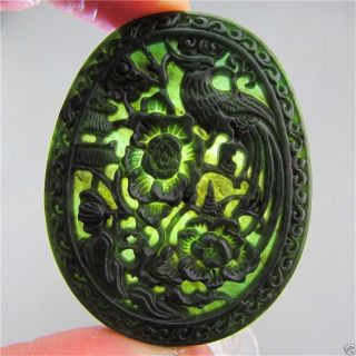 Chinese Natural Black Green Jade Jadeite Pendant Necklace Hand - Carved Phoenix photo