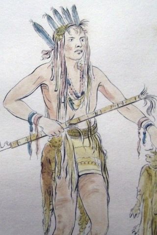 1842 G.  Catlin Handcol Engraving Native American Indians Chippeway Ojibwe photo