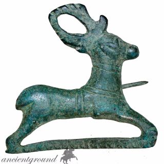 Museum Quality 300 Ad Roman Bronze Deer Fibula Brooch photo