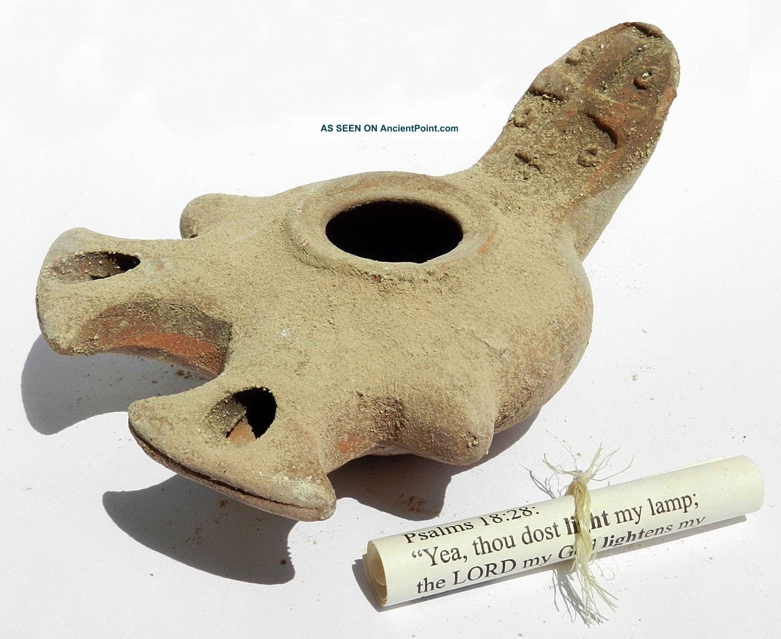 Oil Lamp Holy Land Ancient Herodian Roman Clay Pottery 2 Nozzles Adorned W Cross Holy Land photo