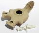 Oil Lamp Holy Land Ancient Herodian Roman Clay Pottery 2 Nozzles Adorned W Cross Holy Land photo 1