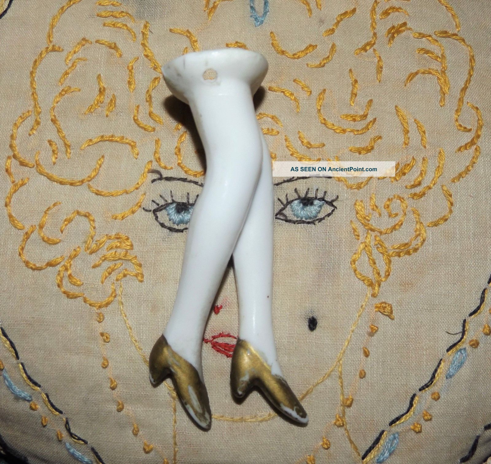 Antique Porcelain Legs For Vintage Pincushion German Half Doll 3 1/4 