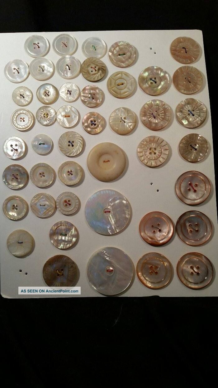 Antique Card Of 45 Mother Of Pearl Carved Buttons Some Matching Buttons photo