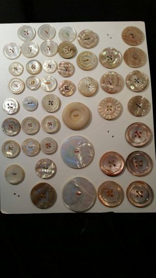 Antique Card Of 45 Mother Of Pearl Carved Buttons Some Matching photo