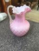 Mt Washington Pink Cased Diamond Quilted Mop Satin Glass Pitcher Vases photo 9