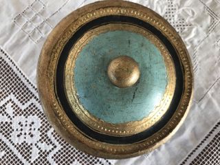 Rare Vintage Turquoise Blue Florentine Wooden Bowl Lid Italy Lord & Taylor Ny photo