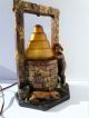 1930’s Antique Chalkware Wishing Well Lamp Amber Art Glass Globe - Very Rare Lamps photo 4