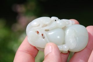 Chinese 20th Century Jade Pendant In The Form Of Peaches And Lingzhi photo