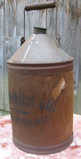 Rare Antique J B Varick Co Manchester Nh Wood Clad Covered Tin Can Cream Bucket photo