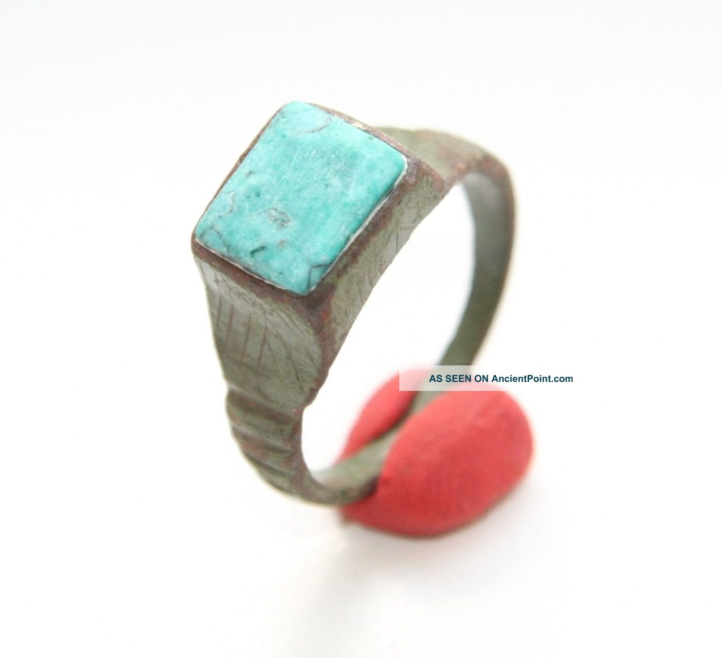 Ancient Medieval Bronze Finger Ring With Turquoise Inlay (fbb01) Byzantine photo