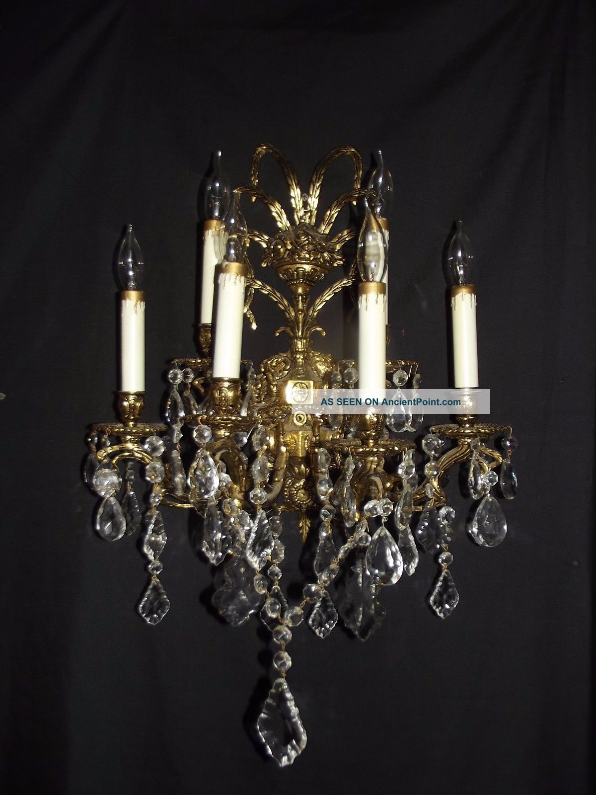 Antique Brass Crystal Large Wall Sconce 6 Lights Quality Crystals Chandeliers, Fixtures, Sconces photo