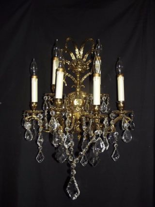 Antique Brass Crystal Large Wall Sconce 6 Lights Quality Crystals photo