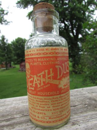 1890s Death Dust Embossed Poison W/orig Label - Ghostly Skull Graphics photo