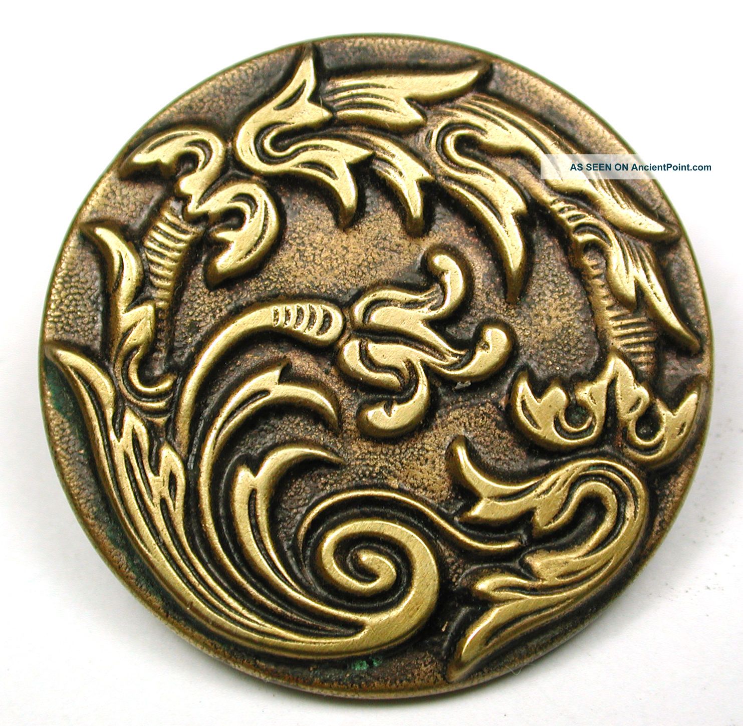Lg Sz Antique Brass Button Art Nouveau Flower Design - Paris Back - 1 & 5/16 