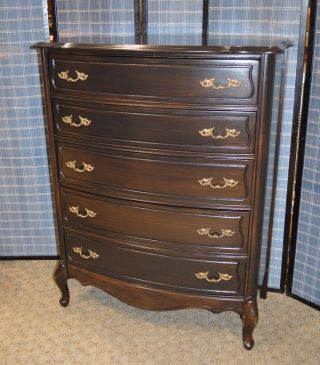 Vintage Broyhill French Provincial Style Distressed Black Tall Chest photo