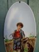 19thc Hand Decorated Signed Oval Plate With Boy Figure Begging C1880s Plates & Chargers photo 4