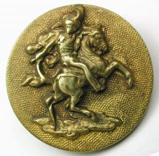 Antique Brass Equestrian Button Rider On Rearing Horse - Paris Back - 1 & 1/16 photo