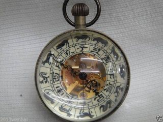 Work Chinese Old Brass Glass Pocket Watch Ball Clock photo