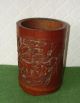 Antique Chinese Brush Pot Hand Carved Bamboo Four Scholars In Boat Circa 1890 Other Chinese Antiques photo 1