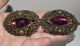 Vtg Antique Button & Matching Buckle Big Oval Amethyst Stone Leaf Motif Buttons photo 9
